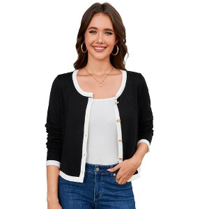 Clearlove Women's Long Sleeve Cardigan Color Block Button Down Knit Jacket - 1 of 4