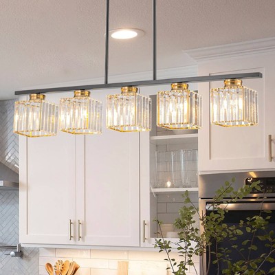 LLHZSY Modern Kitchen Island Lighting 5 Light Linear Chandelier with Crystal Shade - Multi - W 39 2/5 "