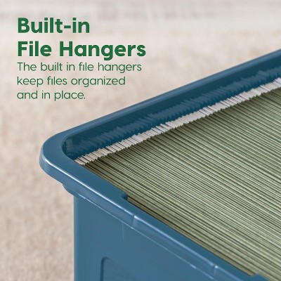Navy and Gray Stackable Plastic File Boxes with Latching Lids, 4 Pack