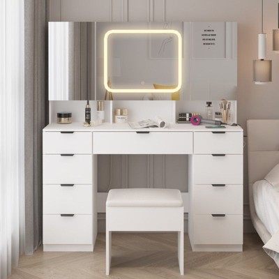 Karl Home | Large Vanity Table Set with 3 Opening Mirrors and LED Lights