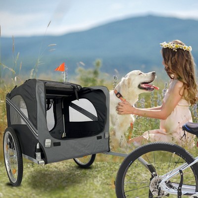 BENCMATE Pet Strollers Pet Bicycle Trailer With Safety Features Stable Spacious Easy To Connect And Store, Gray, 54.33"*28.54"*30.70"