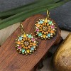 Bohemian Round Flower Dangle Earrings, Sparkling Crystal & Beaded Bronze Retro Leverback Design - 3 of 4