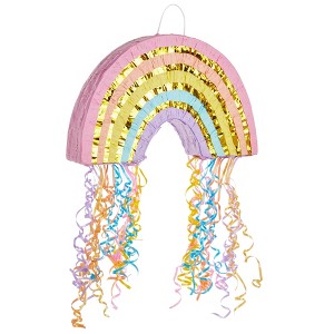 Blue Panda Pull String Rainbow Pinata for Pastel Birthday Decorations, Neutral Baby Shower Supplies, Small, 16.5x10x3 In - 1 of 4