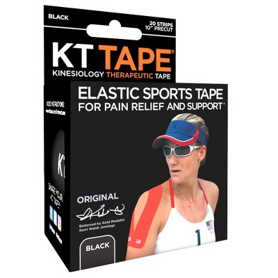 Black Cotton Elastic Kinesiology Athletic Tape, 20 Precut Strips