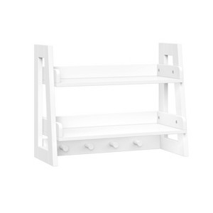 RiverRidge Home Amery 2-Tier Ladder Shelf with Hooks and Open Shelves for Bathroom/Entryway and Living Room White - 1 of 4