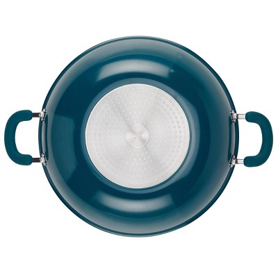 Teal Shimmer 14.25-Inch Aluminum Nonstick Wok with Silicone Handles
