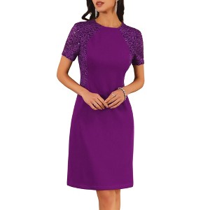 INSPIRE CHIC Women's Lace Sleeve Round Neck Bodycon Dresses - 1 of 4