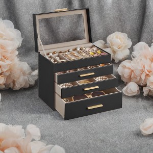 Modern Jewelry Box with Glass Lid, 4-Layer Jewelry Organizer, 3 Drawers, for Sunglasses, Big Jewelry, Jewelry Storage - 1 of 4