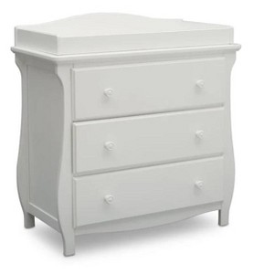 Delta Children Lancaster 3 Drawer Dresser with Changing Top and Interlocking Drawers, Bianca White - 1 of 2