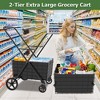 HTUTWOO 2 Layers Grocery Cart on Wheels, Jumbo Folding Utility Carts with Double Basket Waterproof Liner for Easy Transport, Groceries, Shopping - 3 of 4