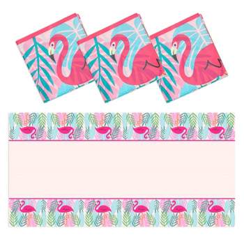 Sparkle and Bash 3 Pack Pink Flamingo Tablecloths Plastic Table Covers for Tropical Party Decorations, 54 x 108 In