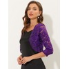 INSPIRE CHIC Women's Elegant 3/4 Sleeve Sheer Floral Lace Open Front Crop Shrug - 2 of 4