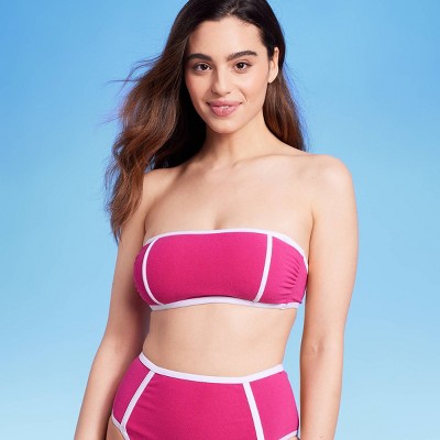 Women's Terry Textured Solid Bandeau with Binding Bikini Top - Kona Sol™ Rose Pink