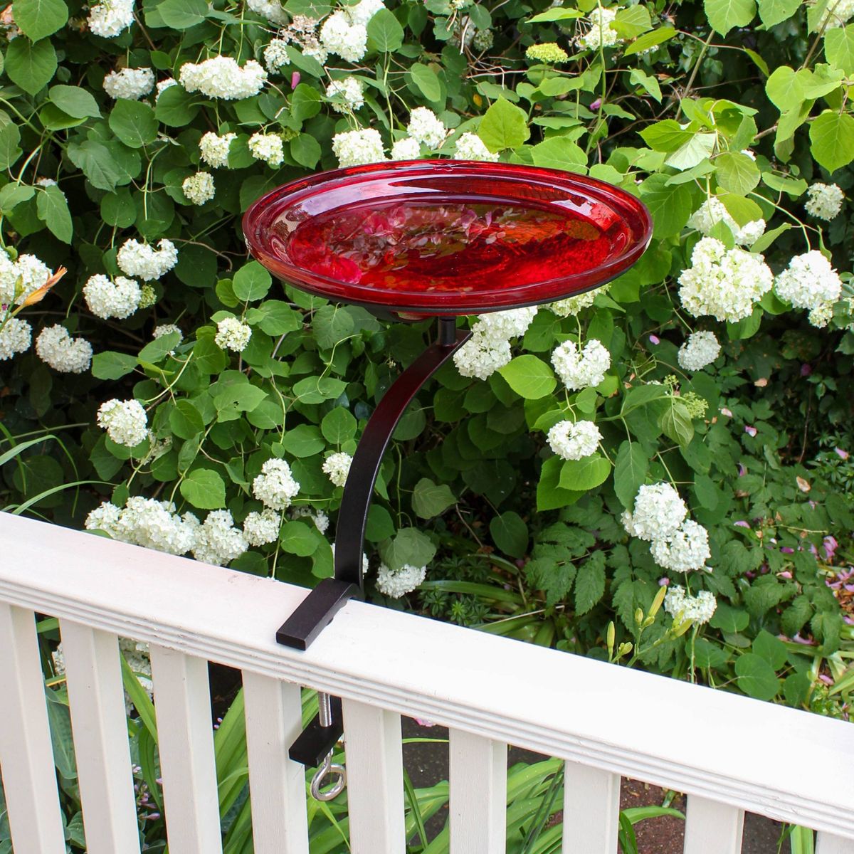 13.75" x 19.5" x 14" Reflective Crackle Glass Birdbath Bowl: No-Drill Clamp, Deck Rail Compatible - ACHLA Designs - thumbnail 10