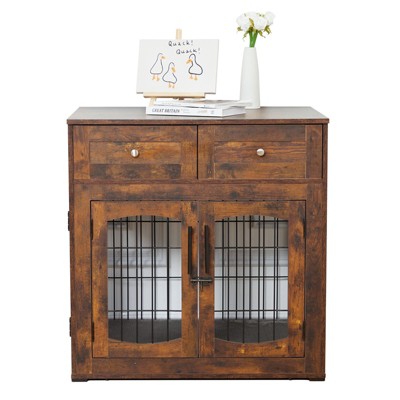 Dog Crate Furniture with Drawers,31.5'' Large Dog Crate with Cushion,Wooden Dog Kennel for Medium/Small Dog,Dog Crate End Table Up to 70 Lbs