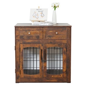 Dog Crate Furniture with Drawers,31.5'' Large Dog Crate with Cushion,Wooden Dog Kennel for Medium/Small Dog,Dog Crate End Table Up to 70 Lbs - 1 of 4
