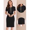 Allegra K Women's Work Business Round Neck Tweed Trim Short Sleeve Sheath Dress - 2 of 4