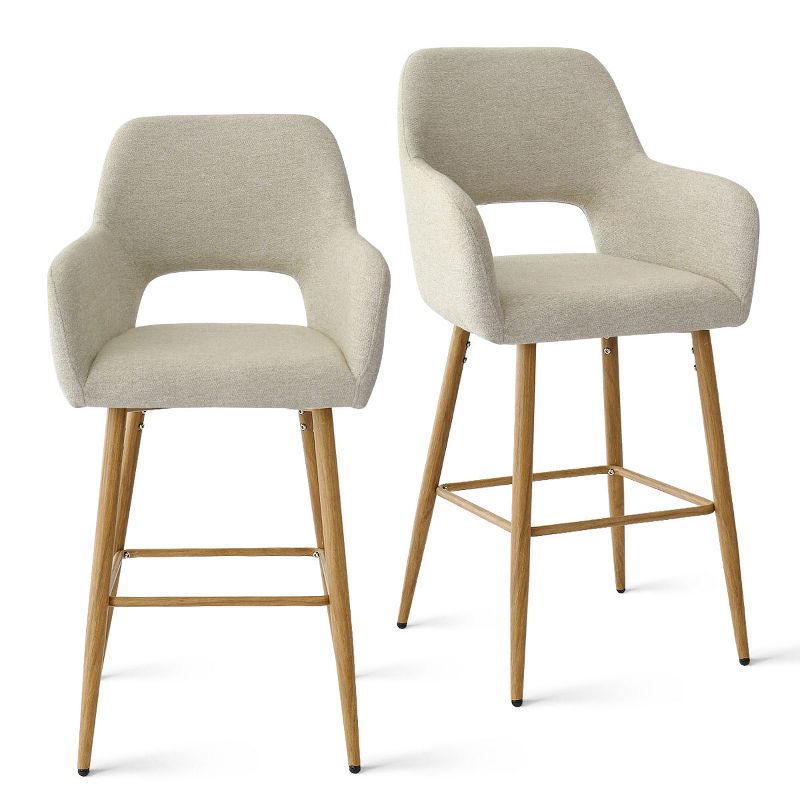 Atlanta Counter Height Bar Stools Set of 2 with Back and Armrest, Linen Fabric Upholstered Accent Barstools-The Pop Maison, 3 of 12