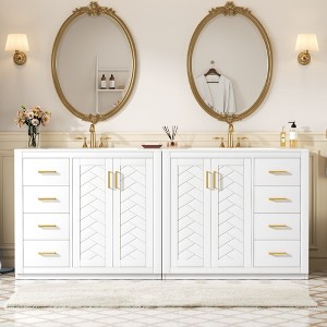 72" Bathroom Vanity with Ceramic Sink - Solid Wood Freestanding Vanity Set with Soft Closing Doors & Drawers, Amber Storage Cabinet - 1 of 4