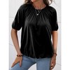 Imily Bela Women's Cotton Solid Crew Neck Half Sleeve Loose Pleated Casual Basic Blouse - 2 of 4