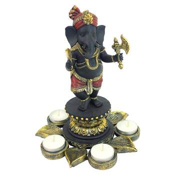 Design Toscano Standing Lord Ganesha on Lotus Flower Candle Holder Statue