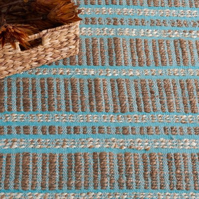 Teal and Natural Flat Woven Cotton Area Rug