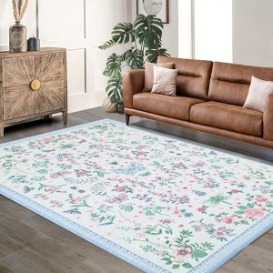 Coolmee Area Rugs Modern Floral Rug,Low Pile Area Rugs Machine Washable Large Carpet for Dining Room Playroom Home Office Decor - 1 of 4