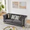 89" Velvet 3-Seater Luxury Sofa with Gold Stainless Steel Trims and Embroidered Texture, Mid Century Modern Victorian Tufted Couch - 4 of 4