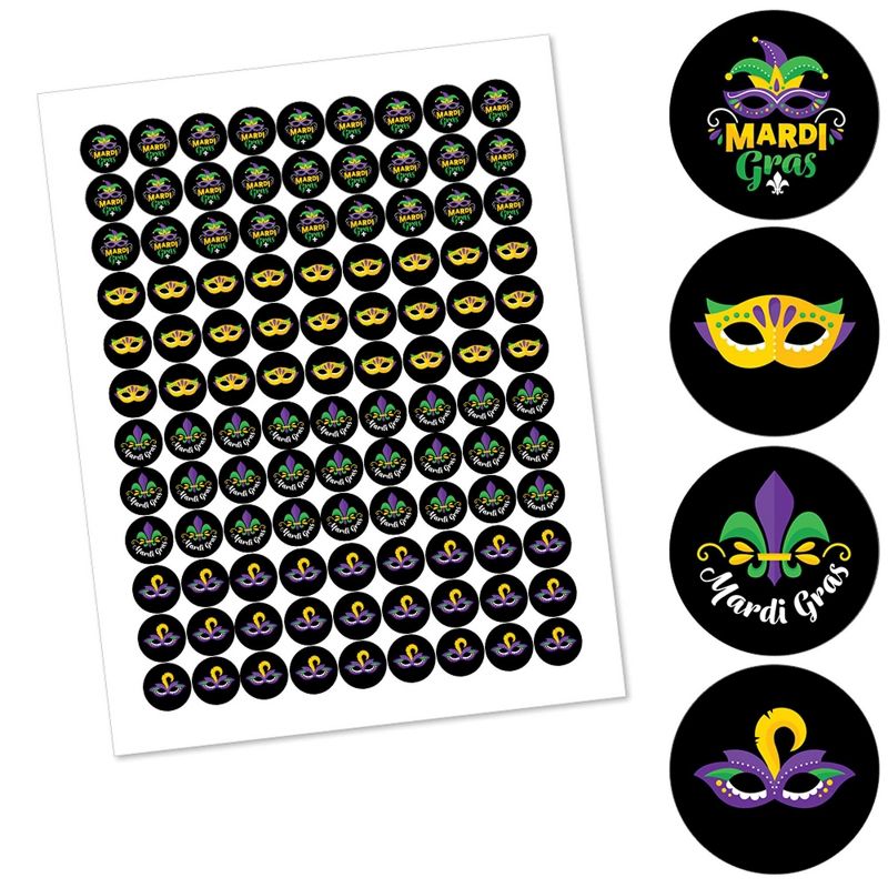 Big Dot of Happiness Colorful Mardi Gras Mask - Masquerade Party Round Candy Sticker Favors - Labels Fits Chocolate Candy (1 sheet of 108), 2 of 6