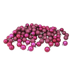 Northlight 96ct Shatterproof 4-Finish Christmas Ball Tree Ornament Set 1.5" - Magenta Pink - 1 of 2