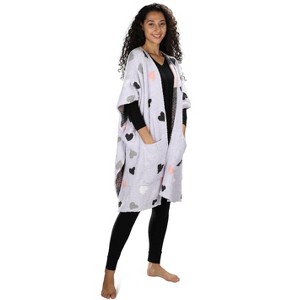 Memoi Women's Hearts Cozy Knit Wearable Throw Robe Lavender One Size - 1 of 4