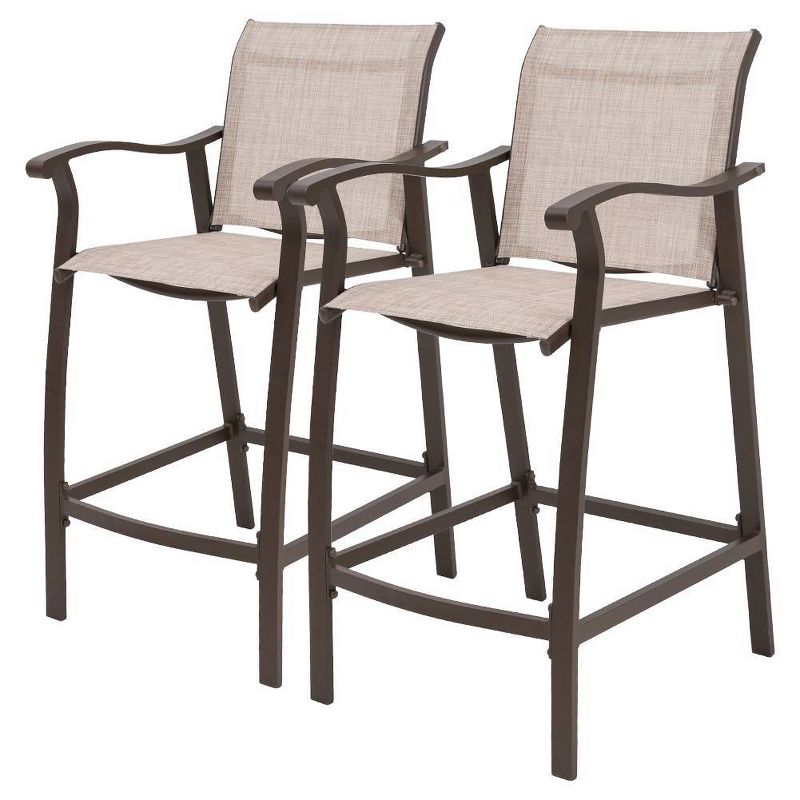 2pc Outdoor Counter Height Aluminum Bar Stools - Beige - Crestlive Products, 1 of 11
