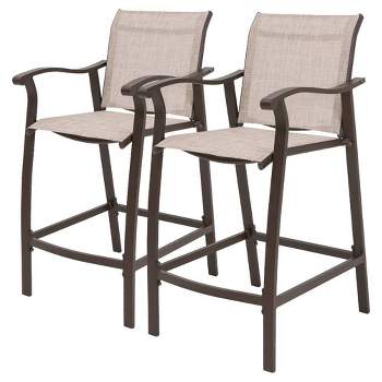 2pc Outdoor Counter Height Aluminum Bar Stools - Beige - Crestlive Products