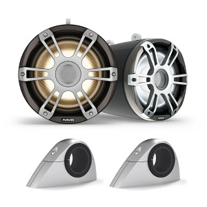 Fusion SG-FLT883SPG 8.8" Sports Grille Gray LED Tower Speakers with SG-FTMNTUNI Universal Fixed Mount Brackets, Pair, Fits 1.31"-2.5" Bars - 1 of 4