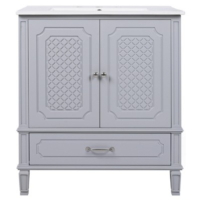 Christopher Knight Home Addy Modern 30" Bathroom Vanity with Ceramic Sink, Shelf and Drawer