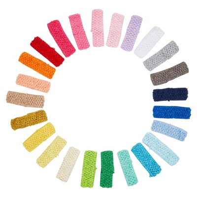 Juvale 24 Pack Crochet Headbands for Kids, Teens, Hair Accessories for Girls, 24 Assorted Colors, 1.6 x 5.6 In