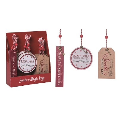 Transpac Wood 13 in. Multicolor Christmas Santas Magic Key Ornament with Display Set of 18