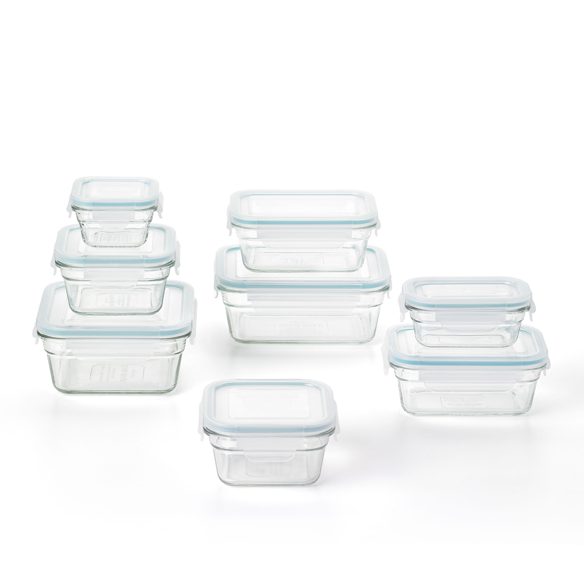 Glasslock Tempered Glass Food Storage Containers with Lids for Household Essentials, Meal Prep, and Leftover Storage, Clear (8 Pack)