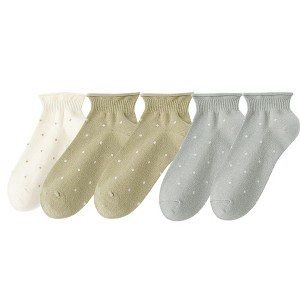 Anna-Kaci 5 Pairs Women’s Ankle Socks Soft Ribbed Top with Small Polka Dot Pattern for Loafers Ballet Flats or Sneakers - 1 of 4