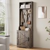 Farmhouse Narrow Coat Rack with Shoe Storage, 23.6" Small Hall Tree with Bench, 5 Hooks, 2 Cubbies & 1 Barn Door Cabinet for Entryway, Living room - 3 of 4