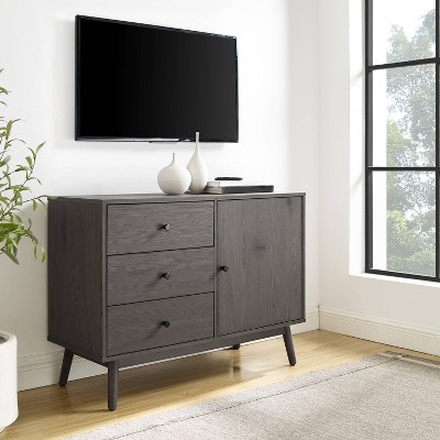 Gray Wood Mid-Century Modern Media Console with Storage