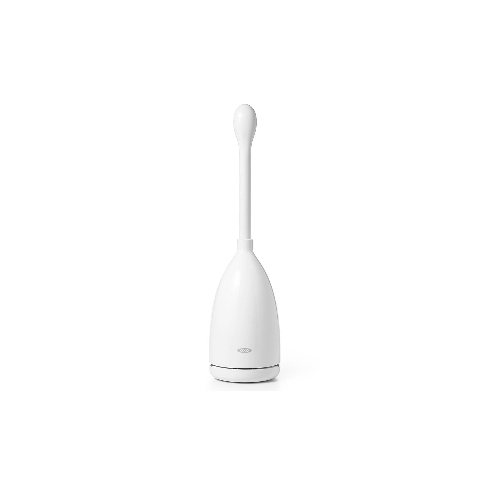 OXO Toilet Brush with Rim Cleaner and Canister: Durable Plastic, Bathroom Cleaning Accessory
