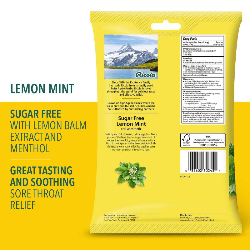 Ricola Cough Drops - Sugar Free Lemon Mint - 45ct, 5 of 12