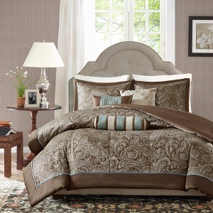 Madison Park 6pc King Charlotte Duvet Set Blue/Brown - 1 of 4