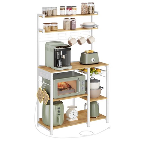 VASAGLE Bakers Rack with Power Outlet, 35.4 Inches Microwave Stand, Coffee Bar, 4 AC Outlets, with Adjustable Shelves, 8 S-Hooks, Basket, Spice Racks - image 1 of 4