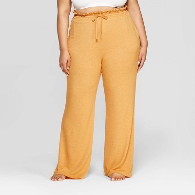 Women's Plus Size Wide Leg Lounge Pajama Pants - Colsie Mustard 3X