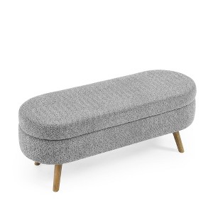 FURNIinspire Ottomans and Benches Ottoman Oval Storage Bench,Rubber Wood Legs, Gray (43.5"x16"x16"), Gray, 44.1"*16.15"*9.5" - 1 of 4
