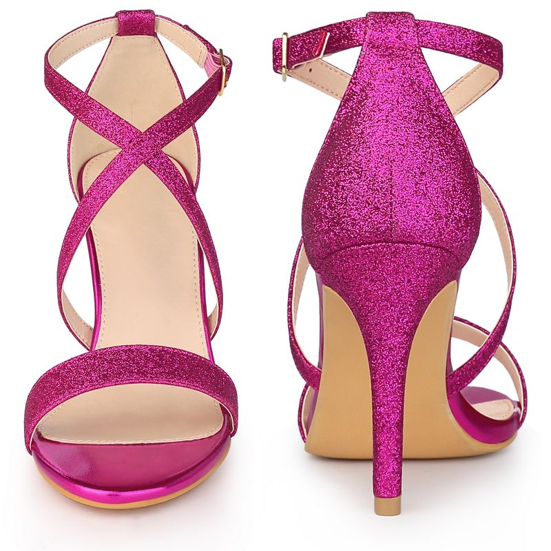Perphy Women's Glitter CrissCross Buckle Strap Stiletto High Heels Sandals, 2 of 5