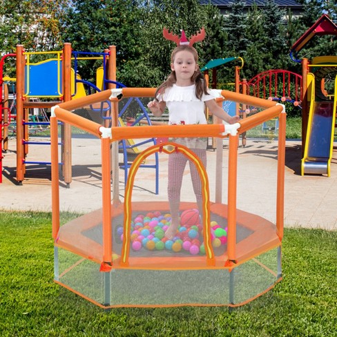 55'' Toddlers Indoor Outdoor Mini Trampoline With Safety Enclosure Net And Orange - Modernluxe : Target