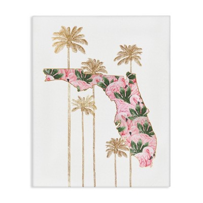 Stupell Industries Flamingo Print Florida State with Palm Trees